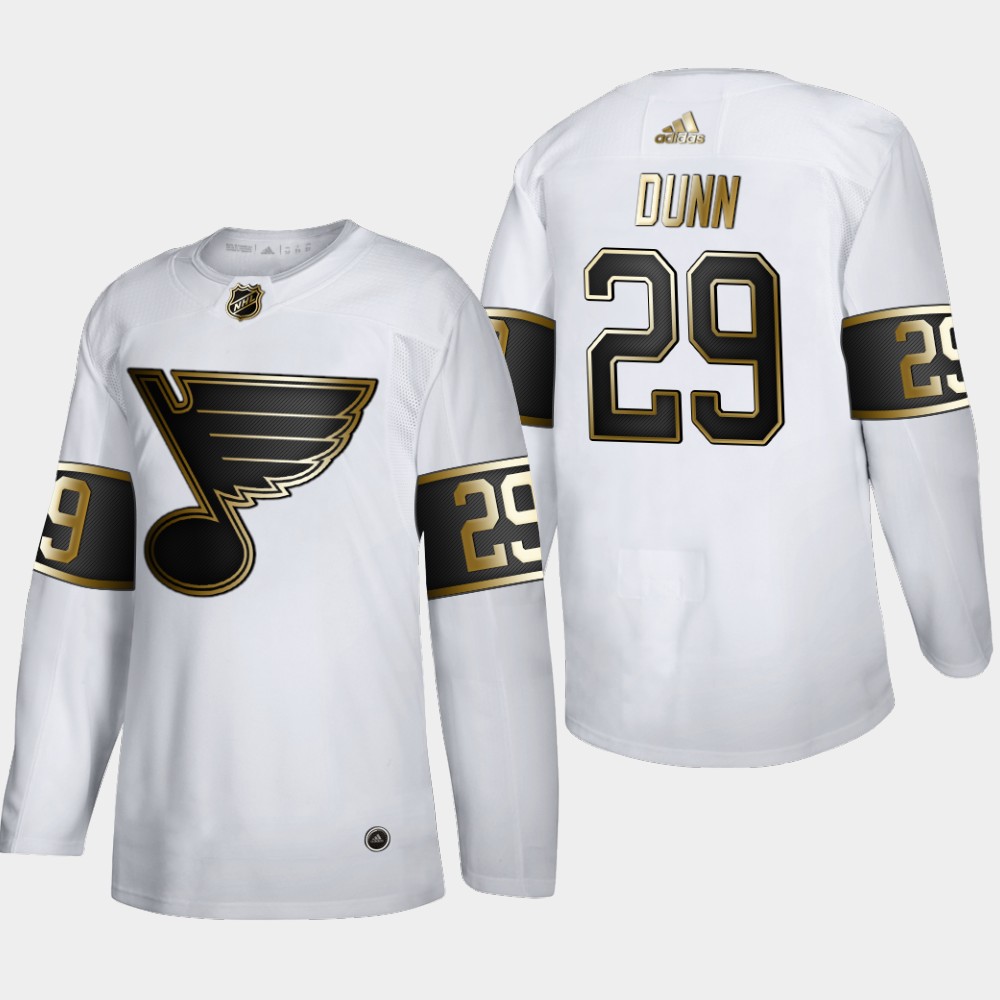Cheap St. Louis Blues 29 Vince Dunn Men Adidas White Golden Edition Limited Stitched NHL Jersey